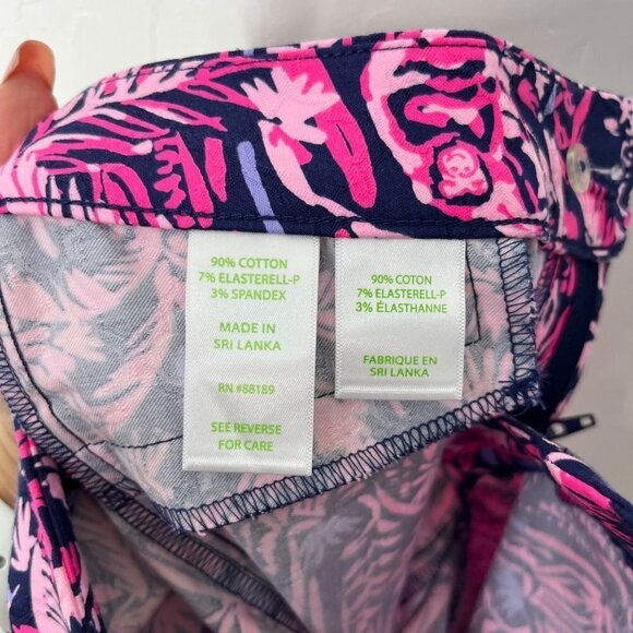 NWT Lilly Pulitzer Kelly Skinny Ankle pants Pink Blue Size 00 palm trees monkeys - Picture 9 of 10